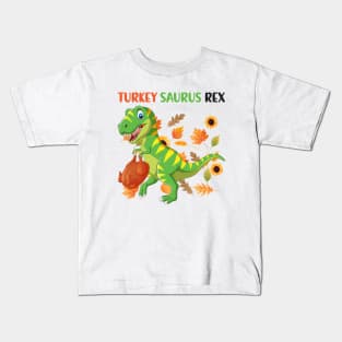 Turkey Saurus Rex Funny Dinosaur Thanksgiving Kids T-Shirt